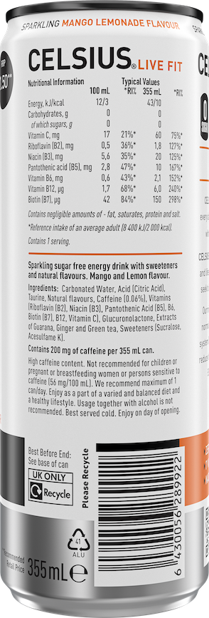 Mango Lemonade – Product's Back Label